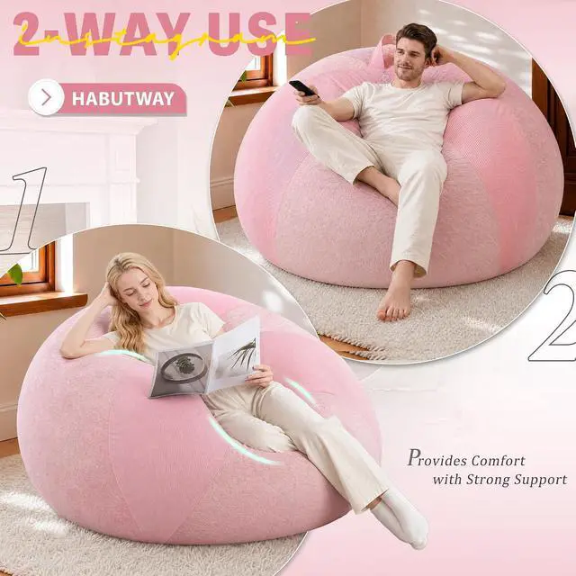 Alt view image 4 of 7 - 5FT Bean Bag Chair Teardrop Bean Bag Chairs for Adults beanbag with Memory Foam Filled with Dual-Tone Unique Combination Corduroy & Luxury Distressed Velvet Washable Cover,Corduroy Pink