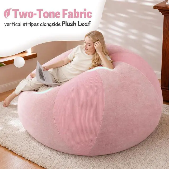 Alt view image 5 of 7 - 5FT Bean Bag Chair Teardrop Bean Bag Chairs for Adults beanbag with Memory Foam Filled with Dual-Tone Unique Combination Corduroy & Luxury Distressed Velvet Washable Cover,Corduroy Pink