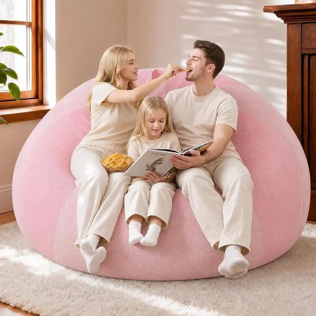 Alt view image 7 of 7 - 6FT Bean Bag Chair Teardrop Bean Bag Chairs for Adults beanbag with Memory Foam Filled with Dual-Tone Unique Combination Corduroy & Luxury Distressed Velvet Washable Cover,Corduroy Pink