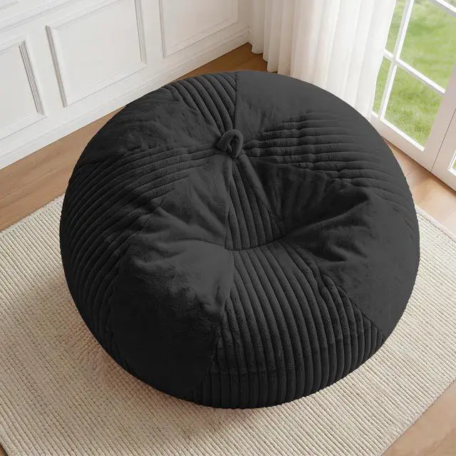 Alt view image 3 of 7 - 6FT Bean Bag Chairs Teardrop Bean Bag Chairs for Adults Beanbag Chair with Memory Foam Filled Soft Plush Leaf alongside Stripe Faux Fur Washable Cover for Dorm, Bedroom(Plush BK)
