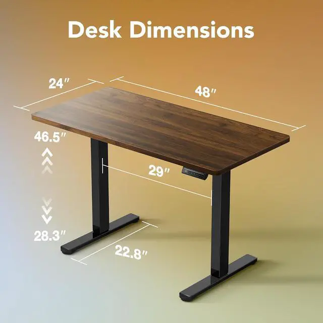 Alt view image 3 of 7 - Electric Standing Desk,48" x 24" Height Adjustable Desk, 4 Memory Height Settings, Sit to Stand Up Desk for Home Office, with Headphone Hook, Cable Manager, Walnut
