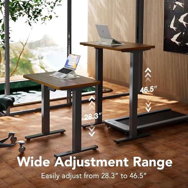 Alt view image 4 of 7 - Electric Standing Desk,48" x 24" Height Adjustable Desk, 4 Memory Height Settings, Sit to Stand Up Desk for Home Office, with Headphone Hook, Cable Manager, Walnut