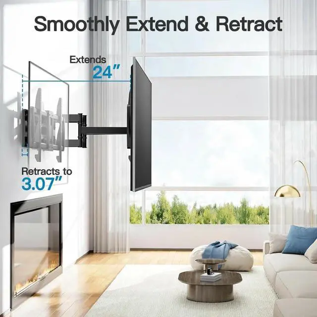 Alt view image 4 of 7 - Full Motion TV Wall Mount for 42-97 TVs up to 165lbs, TV Mount Bracket with Dual Articulating Arms Swivel Tilt Extension, Max VESA 800x400mm, Fits 1618 to 24" Studs, PSXFK1