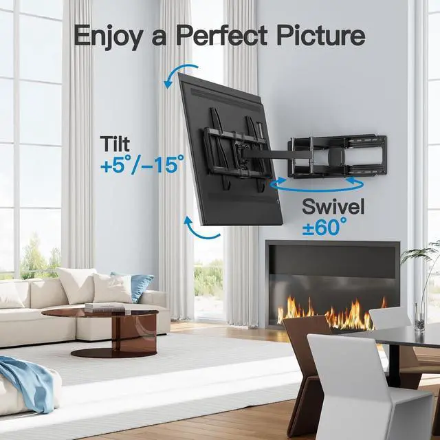Alt view image 5 of 7 - Full Motion TV Wall Mount for 42-97 TVs up to 165lbs, TV Mount Bracket with Dual Articulating Arms Swivel Tilt Extension, Max VESA 800x400mm, Fits 1618 to 24" Studs, PSXFK1
