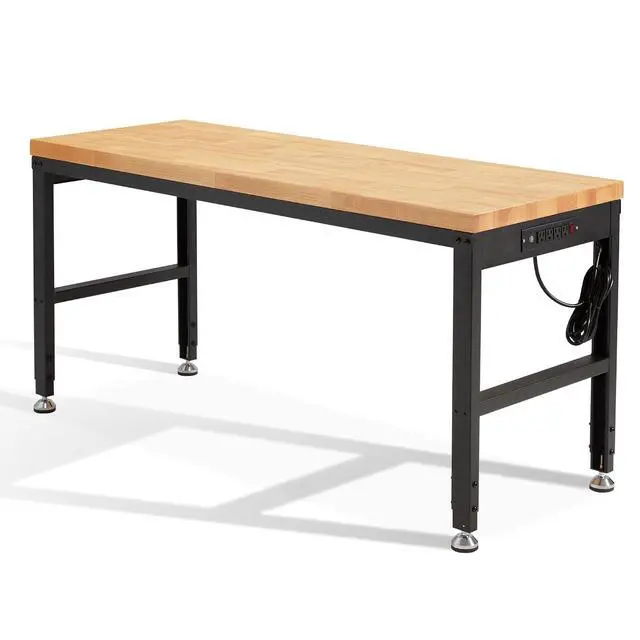 Main image of Height Adjustable Workbench 60" 2000 Lbs Capacity Solid Wood Work Station Heavy-Duty Work Tables with Power Outlets for Garage Party Shop Office
