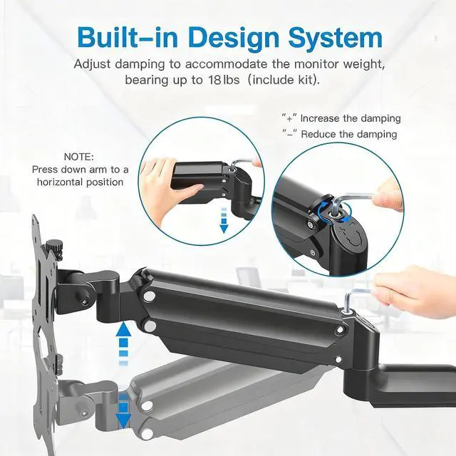 Alt view image 3 of 7 - Single Monitor Wall Mount for 13 to 32 Inch Computer Screen, Gaming Monitor Wall Mount Arm Holds up to 17.6lbs, Height Adjustable Full Motion Wall Monitor Mount-VESA Mount 75x75,100x100