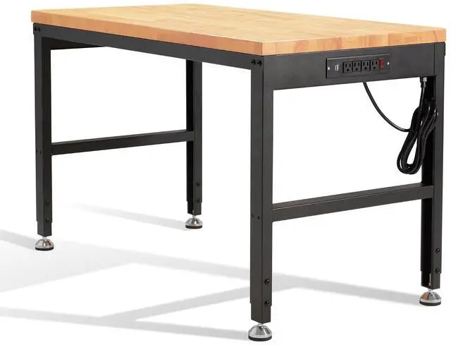 Main image of Height Adjustable Workbench 48"x 24" 2000 Lbs Capacity Solid Wood Work Station Heavy-Duty Work Tables with Power Outlets for Garage Party Shop Office