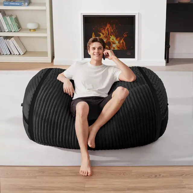 Alt view image 3 of 6 - Bean Bag Chair 4FT Large Bean Bag Chairs for Adults with Memory Foam Filled,4'Beanbag Chair with Soft Faux Fur Cover,Comfy Bean Bag Sofa for Classroom,Living Room,Game Room,Bedroom-Black