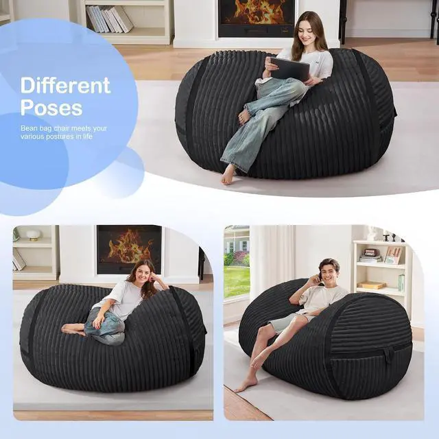 Alt view image 4 of 6 - Bean Bag Chair 4FT Large Bean Bag Chairs for Adults with Memory Foam Filled,4'Beanbag Chair with Soft Faux Fur Cover,Comfy Bean Bag Sofa for Classroom,Living Room,Game Room,Bedroom-Black