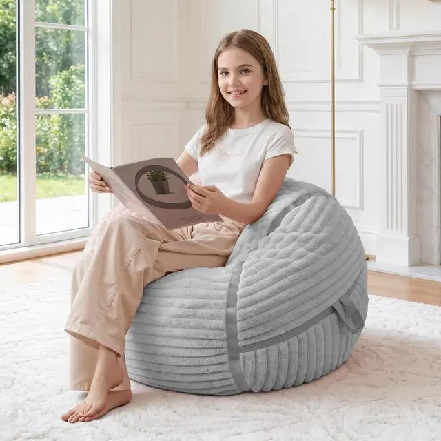 Main image of Bean Bag Chair 2FT Bean Bag Chairs with Memory Foam Filled,2' Small Comfy Beanbag Chair with Soft Faux Fur Cover,Comfy Bean Bag Sofa for Classroom,Living Room,Game Room,Bedroom-Light Grey