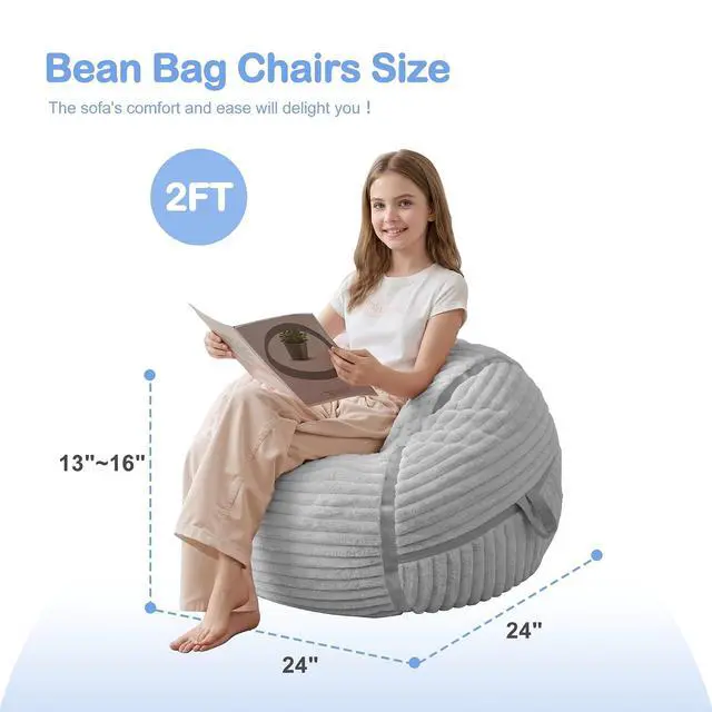 Alt view image 2 of 7 - Bean Bag Chair 2FT Bean Bag Chairs with Memory Foam Filled,2' Small Comfy Beanbag Chair with Soft Faux Fur Cover,Comfy Bean Bag Sofa for Classroom,Living Room,Game Room,Bedroom-Light Grey