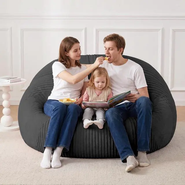 Alt view image 7 of 7 - 6FT Bean Bag Chairs Teardrop Bean Bag Chairs for Adults Beanbag Chair with Memory Foam Filled Soft Plush Leaf alongside Stripe Faux Fur Washable Cover for Dorm, Bedroom(Plush BK)