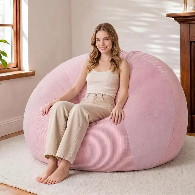 Main image of 4FT Bean Bag Chair Teardrop Bean Bag Chairs for Adults beanbag with Memory Foam Filled with Dual-Tone Unique Combination Corduroy & Luxury Distressed Velvet Washable Cover,Velvet Pink