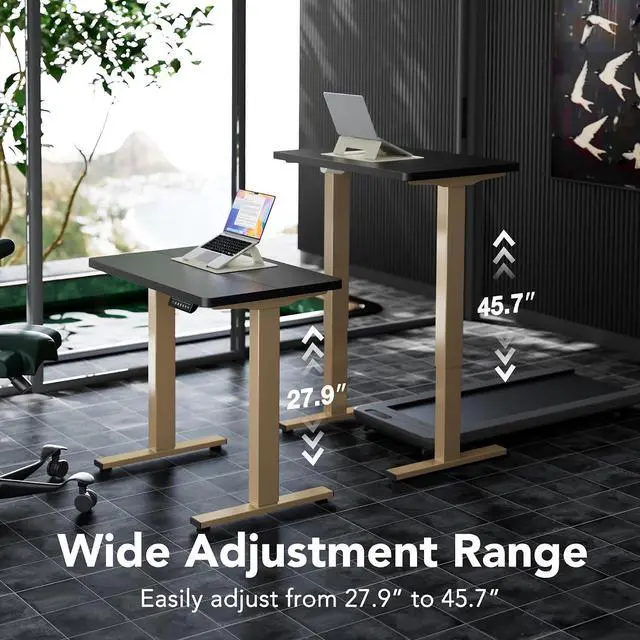 Alt view image 3 of 7 - 32" Small Electric Standing Desk Adjustable Height, 4 Memory Height Settings, Sit Stand Up Desk for Home Office & Computer Workstation, Black and Gold Frame