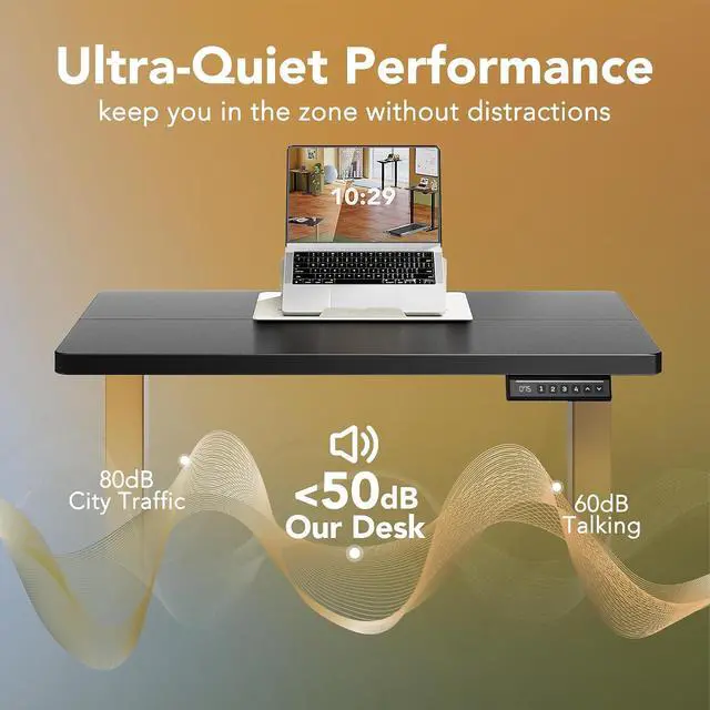 Alt view image 6 of 7 - 32" Small Electric Standing Desk Adjustable Height, 4 Memory Height Settings, Sit Stand Up Desk for Home Office & Computer Workstation, Black and Gold Frame