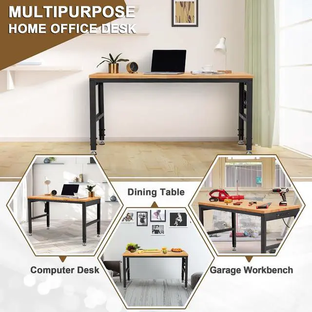 Alt view image 7 of 7 - Height Adjustable Workbench 48"x 24" 2000 Lbs Capacity Solid Wood Work Station Heavy-Duty Work Tables with Power Outlets for Garage Party Shop Office