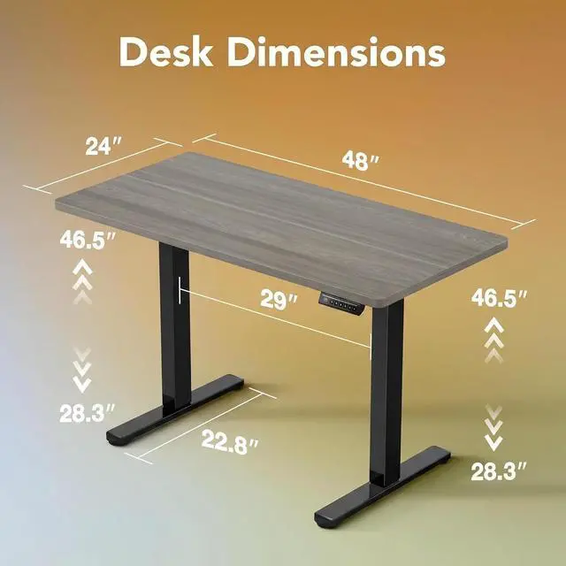 Alt view image 3 of 7 - 48" Small Electric Standing Desk Adjustable Height, 4 Memory Height Settings, Sit Stand Up Desk for Home Office & Computer Workstation, Grey