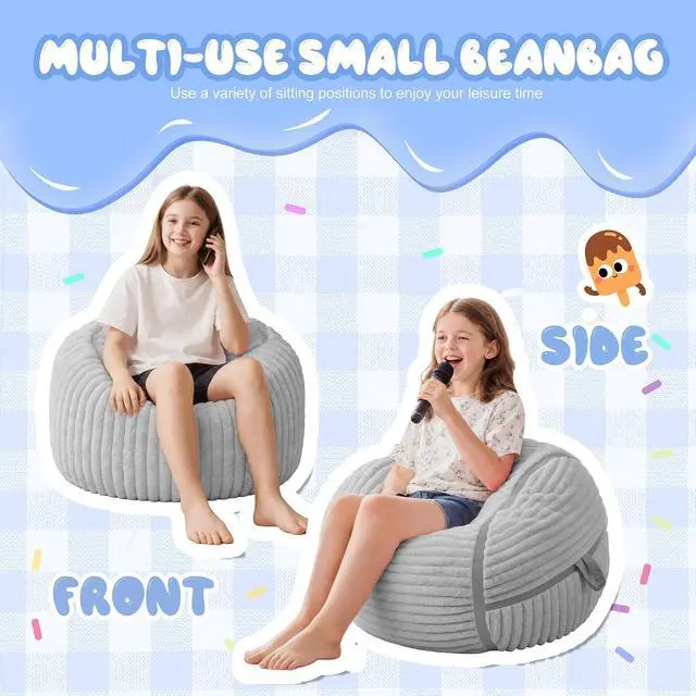 Alt view image 5 of 7 - Bean Bag Chair 2FT Bean Bag Chairs with Memory Foam Filled,2' Small Comfy Beanbag Chair with Soft Faux Fur Cover,Comfy Bean Bag Sofa for Classroom,Living Room,Game Room,Bedroom-Light Grey