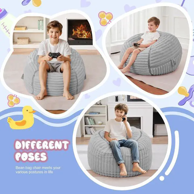 Alt view image 6 of 7 - Bean Bag Chair 2FT Bean Bag Chairs with Memory Foam Filled,2' Small Comfy Beanbag Chair with Soft Faux Fur Cover,Comfy Bean Bag Sofa for Classroom,Living Room,Game Room,Bedroom-Light Grey