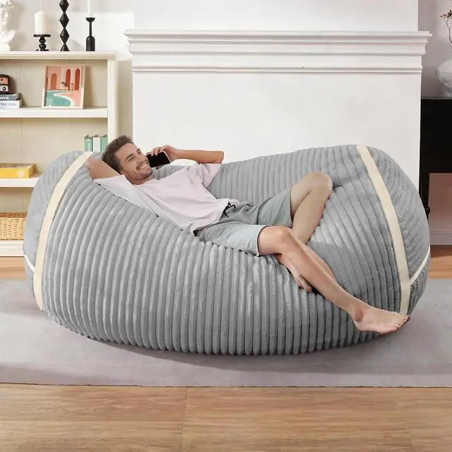 Alt view image 3 of 6 - Bean Bag Chair 5FT Giant Bean Bag Chairs for Adults with Memory Foam Filled,5'Beanbag Chair with Soft Faux Fur Cover,Comfy Bean Bag Sofa Lounger for Living Room,Bedroom-Light Grey&White