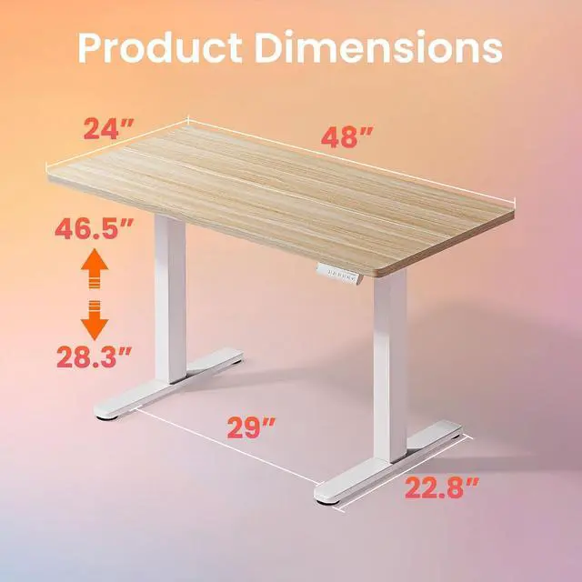 Alt view image 3 of 7 - 48x24 Inch Electric Standing Desk, Height Adjustable, Natural | Smooth Home Office Desk, 176lbs Capacity with 4 Memory Presets & Headphone Hooks. Easy to assemble Computer Gaming desk