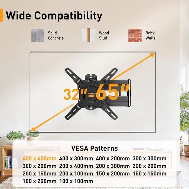 Alt view image 2 of 7 - Long Arm TV Wall Mount for 32-65 TVs, 37.4 Long Extension Corner TV Mount, Max VESA 400x400mm, Articulating Arms Full Motion Wall Mount Bracket with Swivel and Tilt, Holds up to 110 lbs