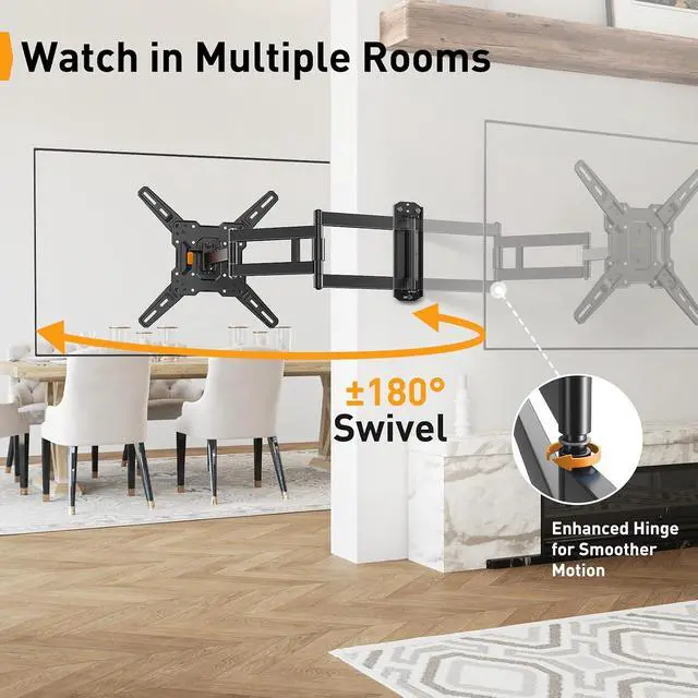 Alt view image 4 of 7 - Long Arm TV Wall Mount for 32-65 TVs, 37.4 Long Extension Corner TV Mount, Max VESA 400x400mm, Articulating Arms Full Motion Wall Mount Bracket with Swivel and Tilt, Holds up to 110 lbs