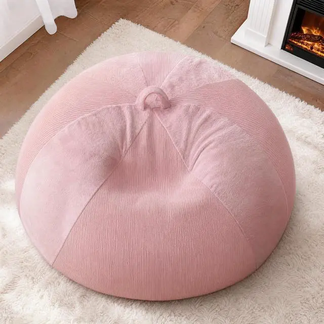 Alt view image 3 of 7 - 4FT Bean Bag Chair Teardrop Bean Bag Chairs for Adults beanbag with Memory Foam Filled with Dual-Tone Unique Combination Corduroy & Luxury Distressed Velvet Washable Cover,Velvet Pink