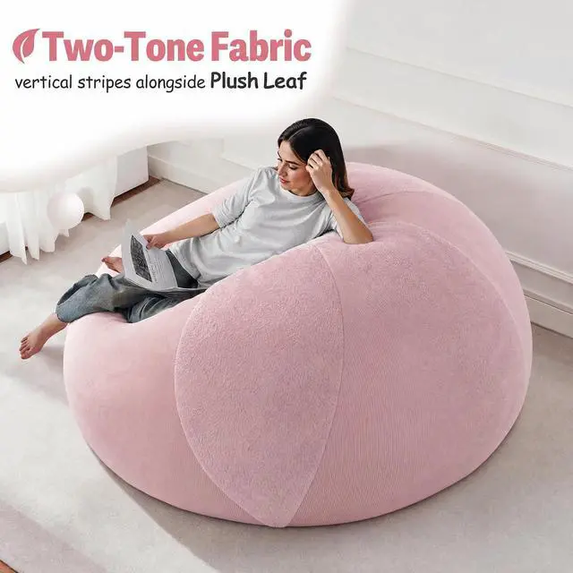Alt view image 5 of 7 - 4FT Bean Bag Chair Teardrop Bean Bag Chairs for Adults beanbag with Memory Foam Filled with Dual-Tone Unique Combination Corduroy & Luxury Distressed Velvet Washable Cover,Velvet Pink