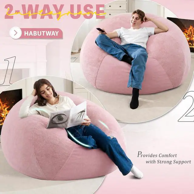 Alt view image 4 of 7 - 4FT Bean Bag Chair Teardrop Bean Bag Chairs for Adults beanbag with Memory Foam Filled with Dual-Tone Unique Combination Corduroy & Luxury Distressed Velvet Washable Cover,Velvet Pink