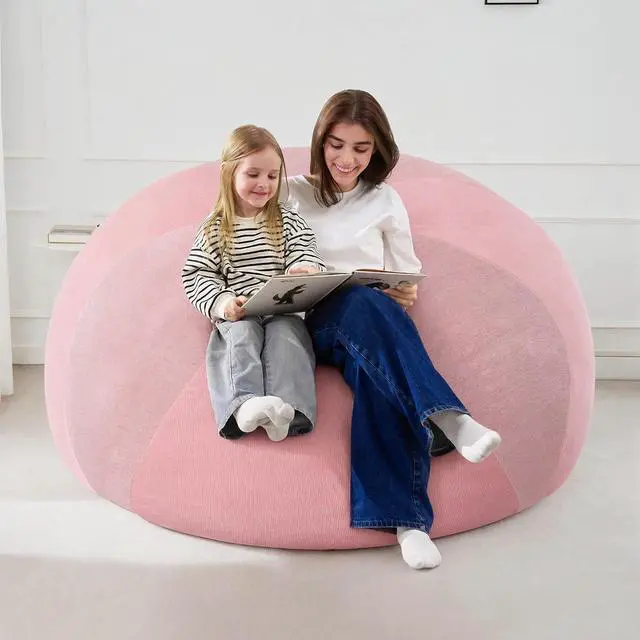 Alt view image 7 of 7 - 4FT Bean Bag Chair Teardrop Bean Bag Chairs for Adults beanbag with Memory Foam Filled with Dual-Tone Unique Combination Corduroy & Luxury Distressed Velvet Washable Cover,Velvet Pink