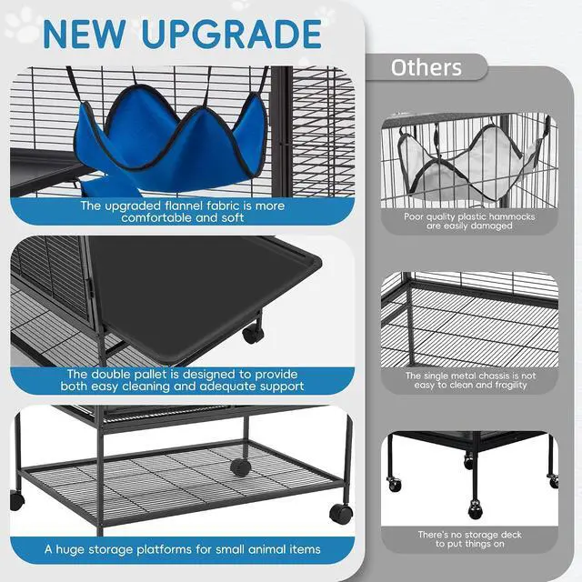 Alt view image 6 of 7 - 36.5''H Large Metal Rolling Ferrets Cage, 2-Tiers Small Animal Cages, Cage for Rats/Chinchillas, 0.5'' Bar Spacing for Ferret,Small Animal Cage w/Removable Ramp & Platform