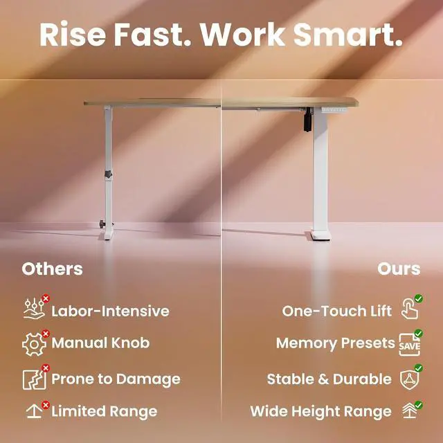 Alt view image 6 of 7 - 48x24 Inch Electric Standing Desk, Height Adjustable, Natural | Smooth Home Office Desk, 176lbs Capacity with 4 Memory Presets & Headphone Hooks. Easy to assemble Computer Gaming desk