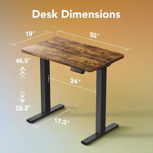 Alt view image 3 of 7 - 32" Small Electric Standing Desk Adjustable Height, 4 Memory Height Settings, Sit Stand Up Desk for Home Office & Computer Workstation, Vintage Brown