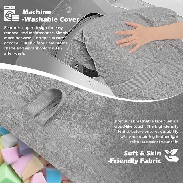 Alt view image 6 of 6 - 4FT Bean Bag Chair, Large BeanBag Chairs with Memory Foam Filled, Ultra-Soft Velvet with Portable Handle & Removable Cover, Comfy Bean Bag Sofa for Living Room, No Assembly - Light Grey