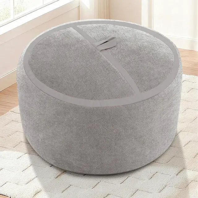 Alt view image 4 of 7 - 2FT Bean Bag Chair, Small BeanBag Chairs with Memory Foam Filled, Ultra-Soft Velvet Bean Bag Chair with Portable Handle, Comfy Bean Bag Sofa for Living Room, No Assembly - Light Grey