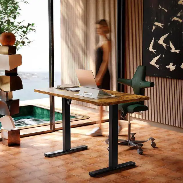 Alt view image 2 of 7 - 55 x 28 inch Electric Standing Desk Adjustable Height, 4 Memory Height Settings, Sit Stand Up Desk for Home Office & Computer Workstation, Rustic Brown