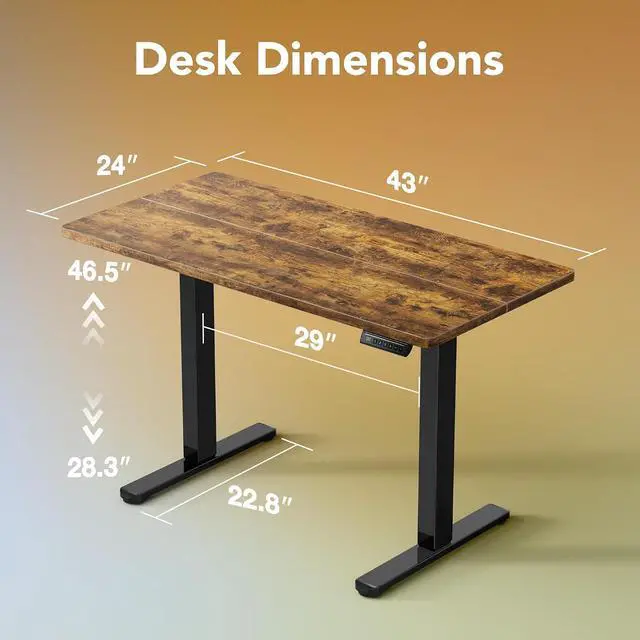Alt view image 3 of 7 - 43 x 24 inch Electric Standing Desk Adjustable Height, 4 Memory Height Settings, Sit Stand Up Desk for Home Office & Computer Workstation, Rustic Brown