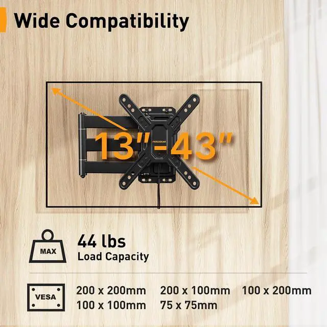 Alt view image 2 of 7 - Lockable RV TV Mount for 1343 inch TVs up to 44 lbs, Full Motion RV TV Wall Mount with Swivel, Tilt, Pull Cord Lock, RV TV Mount for Camper, RV, Motorhome, Max VESA 200x200mm, PGLRVF2