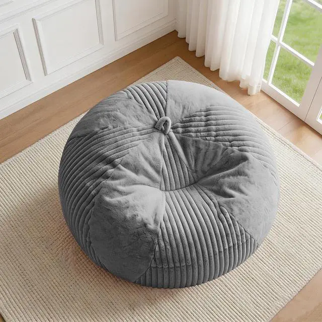 Alt view image 3 of 7 - 4FT Bean Bag Chairs Teardrop Bean Bag Chairs for Adults Beanbag Chair with Memory Foam Filled Soft Plush Leaf alongside Stripe Faux Fur Washable Cover for Dorm, Bedroom(Plush DGY)