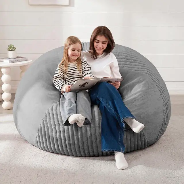 Alt view image 7 of 7 - 4FT Bean Bag Chairs Teardrop Bean Bag Chairs for Adults Beanbag Chair with Memory Foam Filled Soft Plush Leaf alongside Stripe Faux Fur Washable Cover for Dorm, Bedroom(Plush DGY)