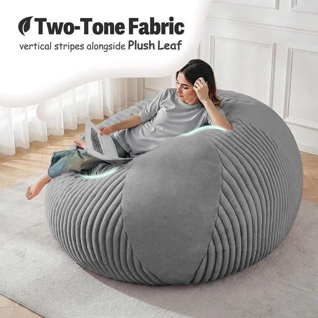 Alt view image 5 of 7 - 4FT Bean Bag Chairs Teardrop Bean Bag Chairs for Adults Beanbag Chair with Memory Foam Filled Soft Plush Leaf alongside Stripe Faux Fur Washable Cover for Dorm, Bedroom(Plush DGY)