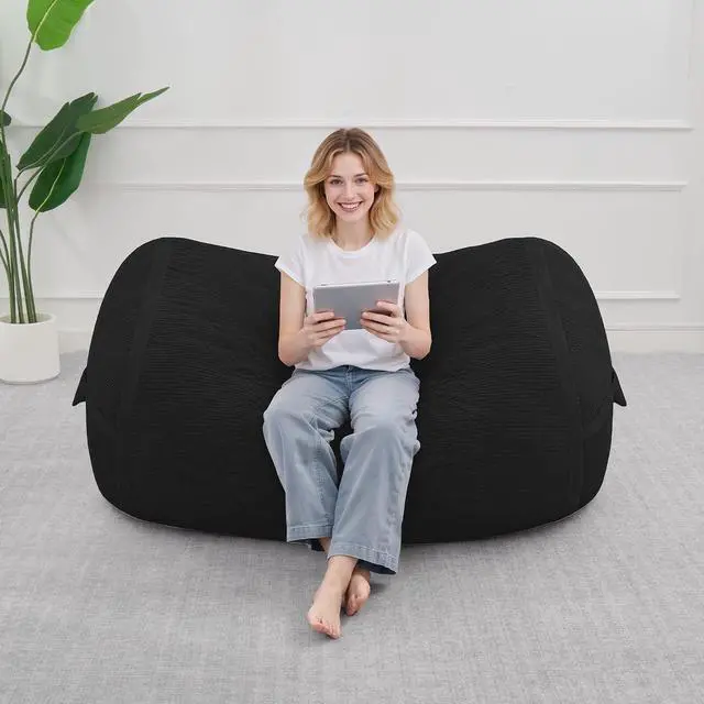 Alt view image 3 of 6 - Bean Bag Chair, 4FT Large Bean Bag Chair with Removable Cover, Comfy Beanbag Chair with Memory Foam Filling, Bean Bag Sofa for Living Room Bedroom Reading Room, Black