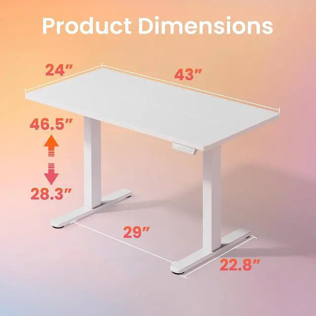 Alt view image 3 of 7 - 43 x 24 inch Electric Standing Desk Adjustable Height, 4 Memory Height Settings, Sit Stand Up Desk for Home Office & Computer Workstation, White