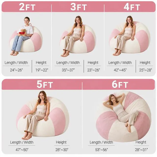 Alt view image 2 of 7 - 4FT Bean Bag Chair Teardrop Bean Bag Chairs for Adults beanbag with Memory Foam Filled, Dual-Tone Unique Combination Corduroy & Luxury Distressed Velvet Washable Cover,Corduroy Pink & White