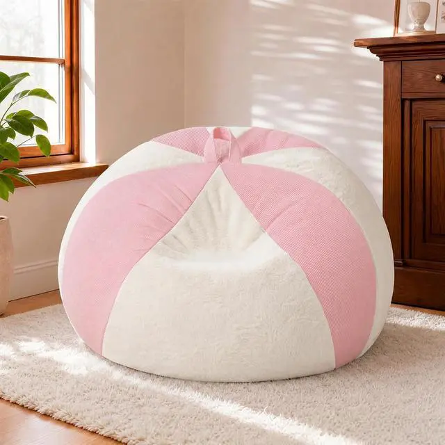 Alt view image 3 of 7 - 4FT Bean Bag Chair Teardrop Bean Bag Chairs for Adults beanbag with Memory Foam Filled, Dual-Tone Unique Combination Corduroy & Luxury Distressed Velvet Washable Cover,Corduroy Pink & White