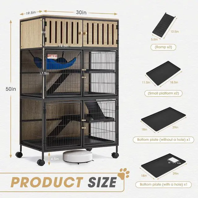Alt view image 2 of 7 - Metal Large Guinea Pig Cages 5 Levels, 50.0" H Rolling Ferret Cage with Removable Ramps & Double Door, Cage with Locker, Squirrel Cage Christmas Decoration Pet Crate Furniture