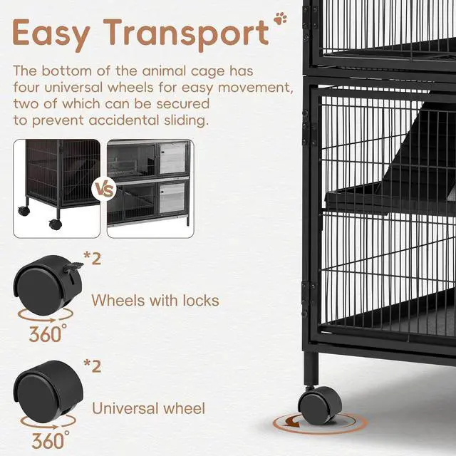 Alt view image 7 of 7 - 50''H Metal Large Ferret Cage, Rolling Chinchilla Cage with Removable Ramps& Double Door, with Locker, Small Animal Cage Indoor Wooden Pet Crate Furniture