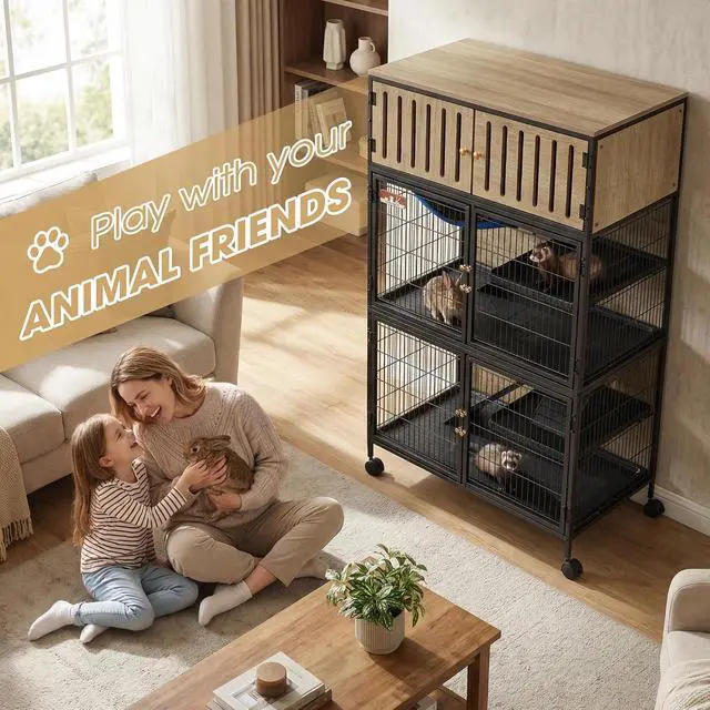 Alt view image 3 of 7 - Metal Large Guinea Pig Cages 5 Levels, 50.0" H Rolling Ferret Cage with Removable Ramps & Double Door, Cage with Locker, Squirrel Cage Christmas Decoration Pet Crate Furniture
