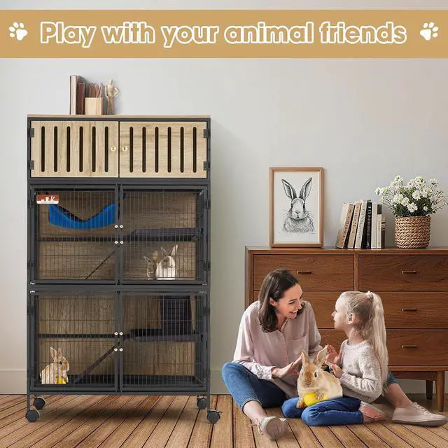 Alt view image 5 of 7 - Metal Large Guinea Pig Cages 5 Levels, 50.0" H Rolling Ferret Cage with Removable Ramps & Double Door, Cage with Locker, Squirrel Cage Christmas Decoration Pet Crate Furniture